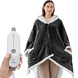 Kozyus Wearable Heated Throw Blanket, Heated Shawl Electric Wrap Poncho with Hood & Pockets for Women & Men, 5 Heat Settings, 3H Auto-Off, Machine Washable, ETL Certified, Gift-Ready, 56x63, Grey