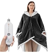 Kozyus Wearable Heated Throw Blanket, Heated Shawl Electric Wrap Poncho with Hood &amp; Pockets for W...