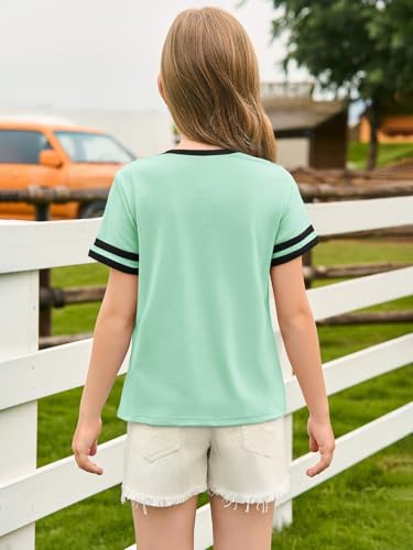 Image of Haloumoning Girls Short Sleeve T Shirts Kids Summer Crewneck Color Block Tops Fashion Tees 5-14 Years