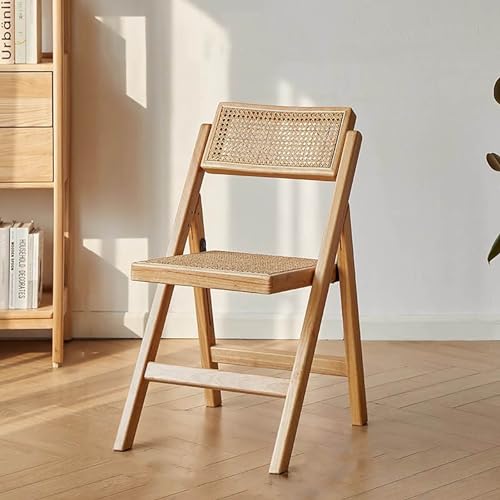 Sillas de comedor plegables de ratán de madera modernas de mediados de siglo, silla portátil para eventos con marco de madera maciza, sillas tejidas retro sin brazos para cocina y comedor