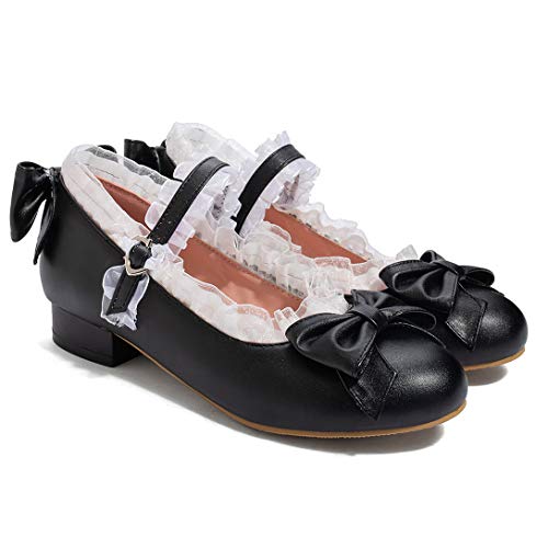 Alsoloveu Women Cosplay Shoes Flats Mary Jane Round Toe with Bow2