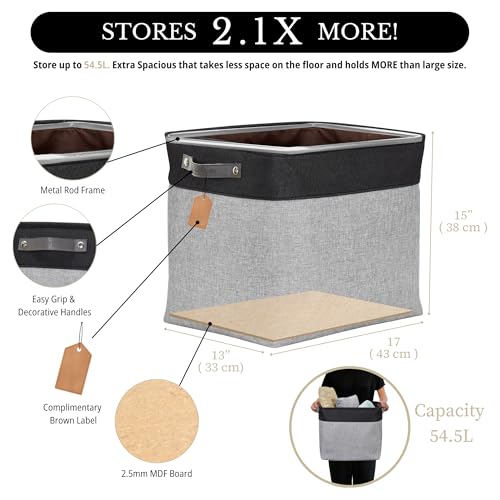 Image of DECOMOMO Foldable Storage Bin | Collapsible Sturdy Cationic Fabric Storage Basket Cube W /Handles for Organizing Shelf Nursery Home Closet (Grey and Black, Jumbo - 3 Pack)