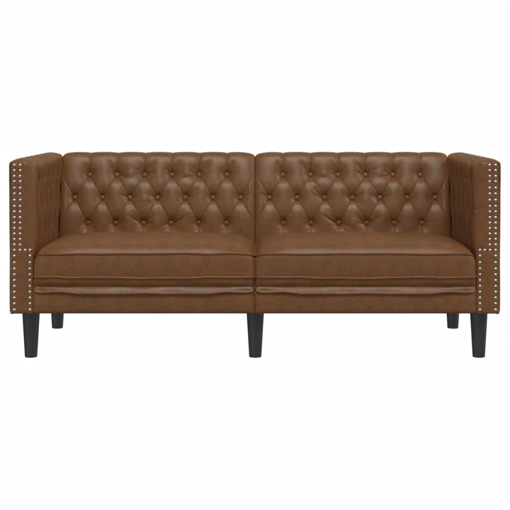 Canapé 2 Places, Causeuse de Salon Fauteuil Sofa 2 Places Chesterfield Marron Similicuir Daim 174 x 74,5 x 70,5 cm