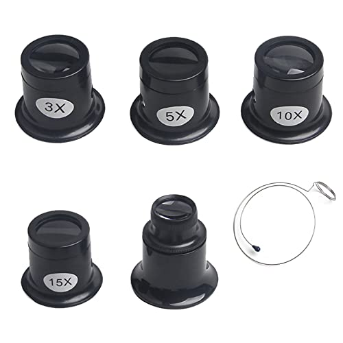 Uhrmacherlupe Juwelier Okular Lupenbrille Monokular Uhrmacher Lupenbrille 5 Stück Uhrmacherlupe Lupen für Uhr Reparatur Uhrmacherlupe 20x für Uhr Schmuck Münzen Elektriker Nähen Handwerk (Schwarz) Cover