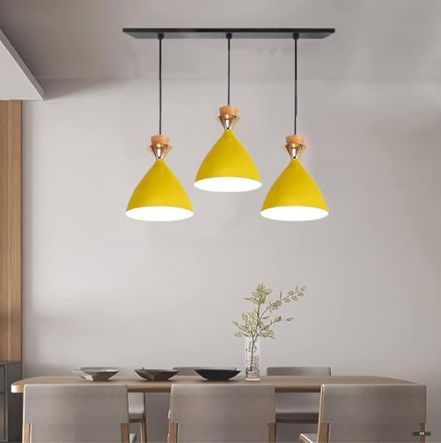 Image of GreyWings Modern Yellow Dome Hanging Pendant Light for Ceiling, Aluminium, Antique Decor, E-27 Holder, (Bulb is not Included) 3 Light Linear Set