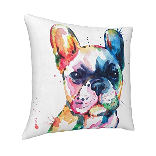 Varun Creative Multicolored French Bulldog Throw Pillow Covers Watercolor Puppy Animal Art Painting Square Pillowcases For Home Decor Sofa Car Bedroom Pillow Case 18X18Inch thumb #1