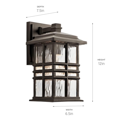 Kichler Beacon Square 1-Light Outdoor Wall Light in Olde Bronze, Clear Hammered Glass Shade, (6.5" W x 12" H x 7.5" D), 49829OZ by Kichler - Image 7