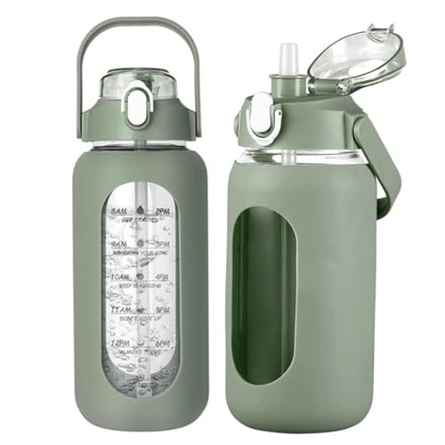 Bouteille d'eau en verre de 64 oz grande capacité avec marqueur temporel de sport