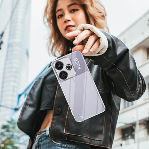 Image of Jkobi Back Cover for Poco M6 Plus 5G (Silicone Clear Shockproof Case with Camera Protection and Dust Plugs | Transparent)