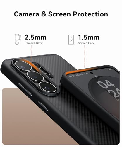 Image of JUESHITUO for Samsung Galaxy S26 Ultra Case, [Mil-Grade Drop Protection] [600D Aramid Fiber] [Fit for MagSafe] [with Screen Protector] Minimalist Carbon Fiber Textures, Sturdy Magnetic Cover Black
