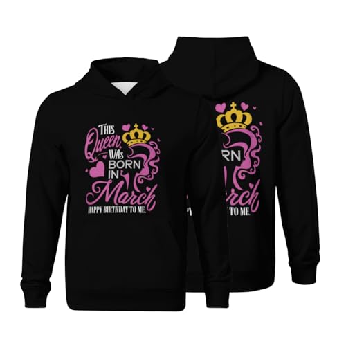 Kids Vintage This Queen was born in March birthday gift Retro Boys Girls Lightweight Kangaroo Pocket Fleece Hoodies