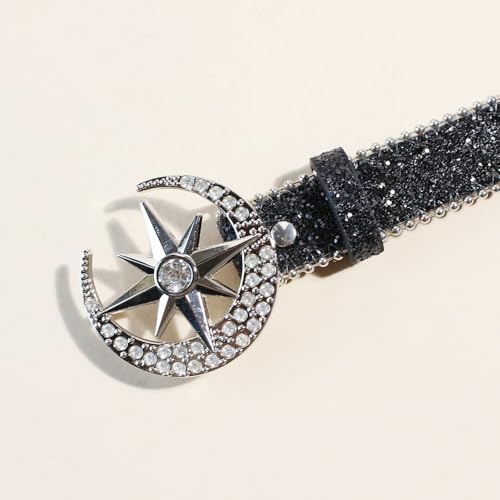 Rhinestone Belt Shiny Sparkle Waistband Star Sequin Y2k Belt Star - Moon Buckle Rhinestone Embellished2
