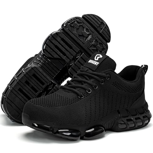 Hogent Steel Toe Shoes for Men Women Composite Toe Work Sneakers Indestructible Safety Tennis Shoes Lightweight Breathable Construction Sneakers Puncture Proof Air Cushion Ergonomic Design
