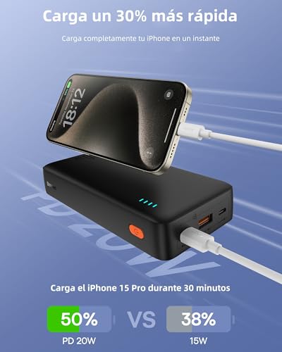 Baseus Powerbank, 20.000 mAh, snel opladen, externe mobiele telefoon-accu 20 W PD QC oplader met USB C in & out, kleine maar sterke powerbank voor iPhone 15 14 13 12 11 Samsung S23 S22 iPad Google LG - Afbeelding 3