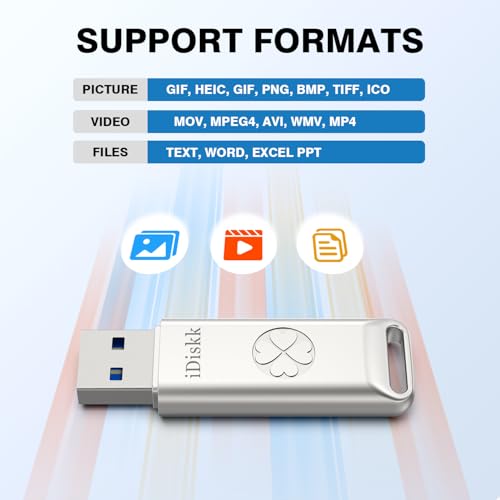 Image of iDiskk USB 3.0 Flash Drive 128GB for iPhone,External Memory Photo Keeper Storage Stick for Picture /Video /Data Saver,Backup for iPad Android, Mac & PC