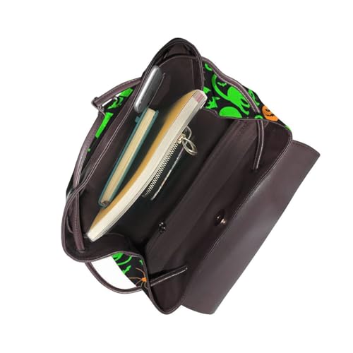 Sac à dos en cuir imprimé citrouille vert fantôme pour ordinateur portable