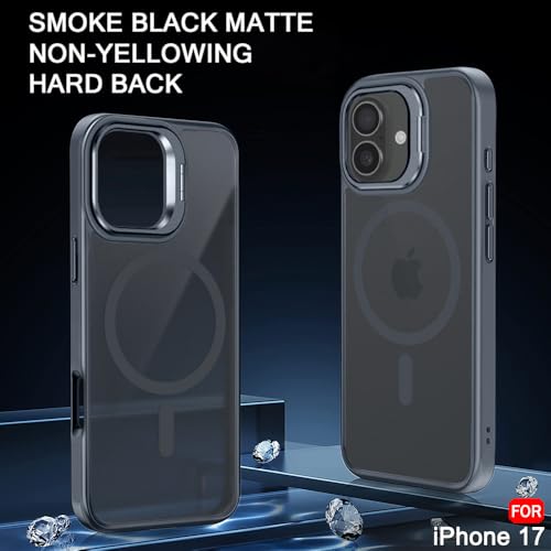 Image of TheGiftKart Hybrid Matte Frosted Back Cover Case for iPhone 17 Compatible with MagSafe | Built-in Stand | Shockproof Hard Back Cover Case for iPhone 17 (PC & TPU, Translucent Grey)