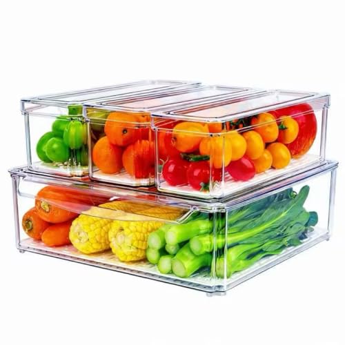 4 Pack Fridge Organizer, Stackable Refrigerator Organizer Bins with Lids, BPA-Free Fridge Organizers and Storage Contain - Detailed View