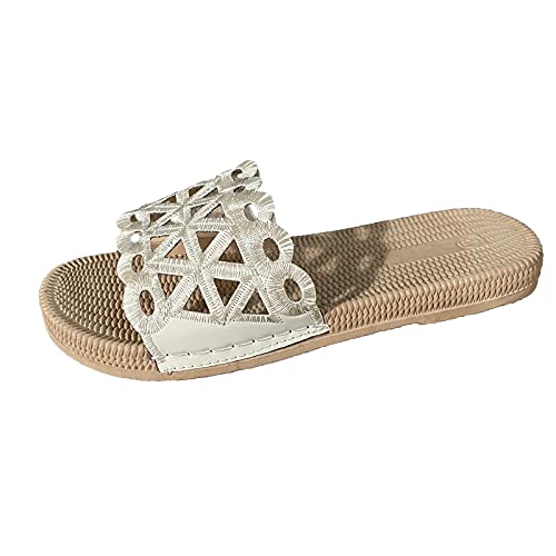 Jesaisque 2021Women Comfy Sandals Ladies Casual Ankle Strap Flat Sandals Summer Beach Vocation Travel Flip Flop Shoes Casual White