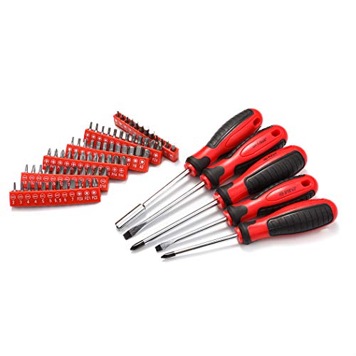 CARTMAN Tool Set 205 Pcs Red, Ratchet Wrench with Sockets Kit Set in Plastic Toolbox