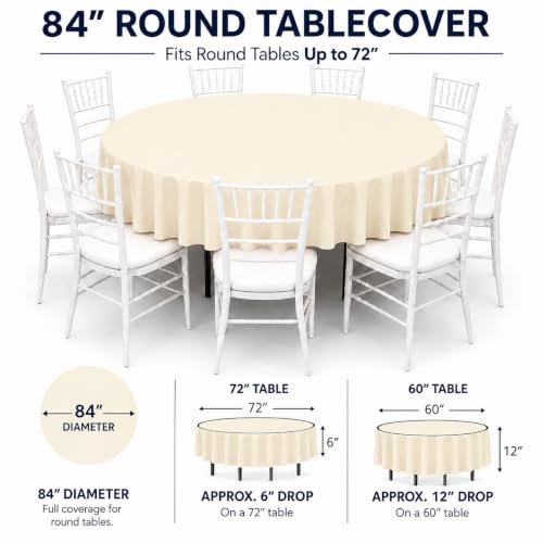 Image of Party Dimensions Ivory Disposable Plastic Tablecloth, Round, 84 inch, 12 Pack