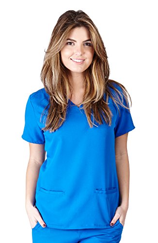 M&M SCRUBS Women's Super Soft Scrub Top, Junior Fit V-Neck Scrub Top M True Royal 8117
