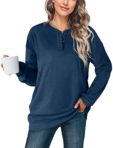 OFEEFAN Womens Casual Sweatshirts Henley Button Up Long Sleeve Tunic Tops2
