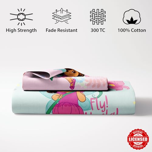 Image of Sassoon Dora (Fly) Digital Printed, Cotton Single Bedsheet, 300 TC, 1 Pillow Cover, Fade Resistant, Bedsheet for Kid's Bedroom, (1.50m X 2.35m)