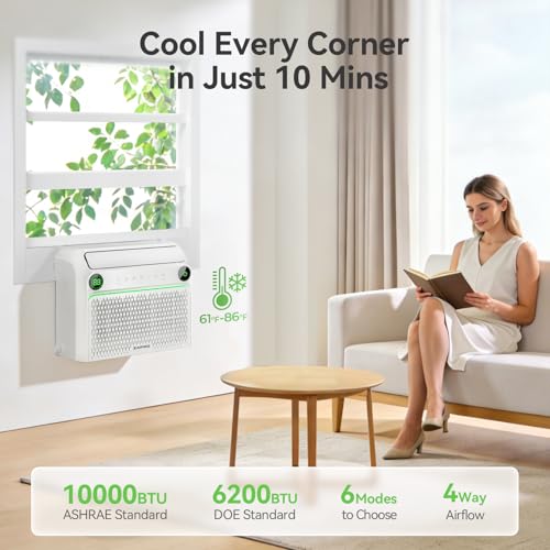 Image of ZAFRO U Shaped Inverter Window Air Conditioner, Ultra Quiet (32dB), 10000BTU ASHRAE (6200 BTU DOE) Smart Air Conditioner Window Unit, App /Voice /Remote, Saddle Window AC Unit with Cool /Dry /Fan Modes