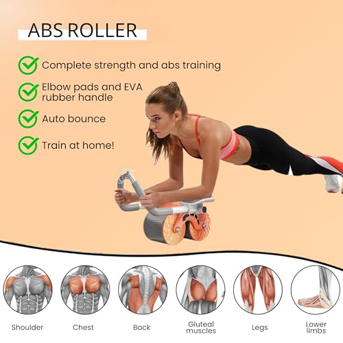 Image of ๐๐ฏ๐ฑ๐ผ๐บ๐ถ๐ป๐ฎ๐น ๐ฅ๐ผ๐น๐น๐ฒ๐ฟ with Automatic Rebound. Wheel for ABS. Home Training Kit with Knee Pad and Stopwatch Included. Sports for Beginners at Home