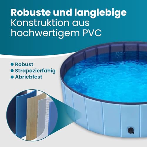 Hundepool faltbar – Robustes Planschbecken Pool für Hunde & Katzen, rutschfest mit Ablassventil, tragbar & in verschiedenen Größen erhältlich. (120 x 30 cm)