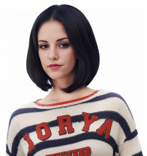 NJJYXH 14 Inches Black Lace Front Wigs for Women Short Straight Bob Wig with Middle Part Synthetic Hair for Cosplay or Daily Use