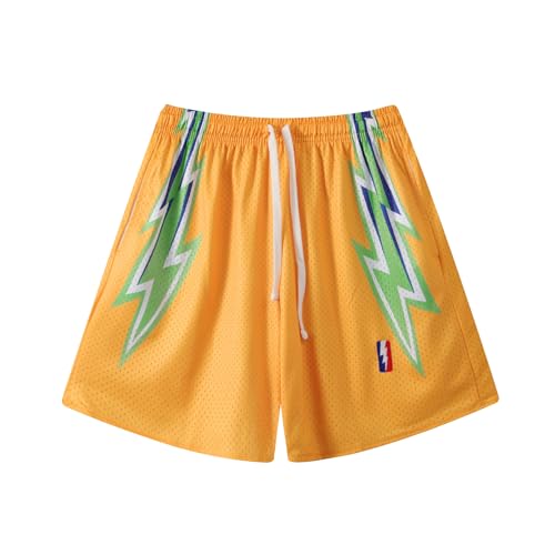 Short de basket-ball athlétique homme jaune éclair en maille taille S