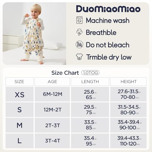 Image of Duomiaomiao 2 Pack 1.0 TOG Toddler Sleep Sack 12-24 Months 100% Cotton Lightweight Baby Sleep Bag with Feet, Breathable Comfy Toddler Wearable Blanket