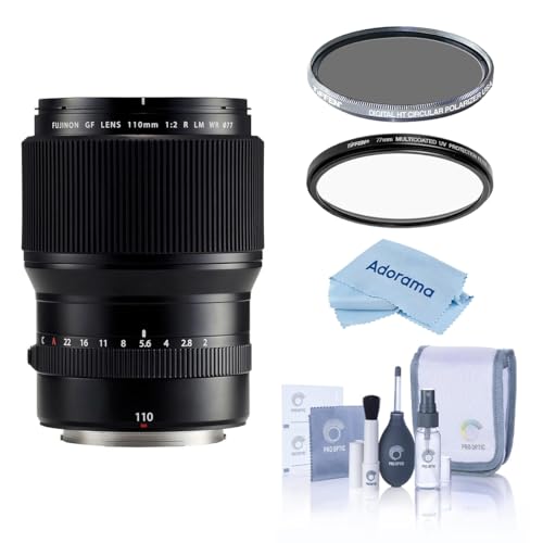 Fujifilm FUJINON GF 110mm F/2 R WR LM Lens for GFXMedium Format System - Bundle with Hoya NXT Plus 77mm HMC UV Filter, Hoya NXT Plus 77mm HMC Circular Polarizer Filter, Cleaning Kit,
