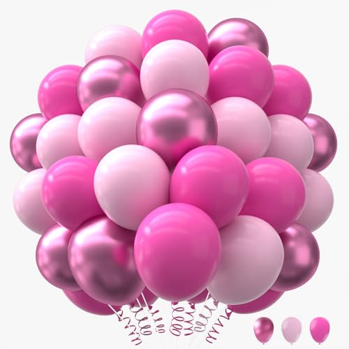 Image of 160Pcs Pink Balloons Metallic Pink Balloon,12 Inch Hot Pink Balloons Pink Metallic Pink Latex Balloons for Wedding,Baby Shower,Princess Theme Party Decorations