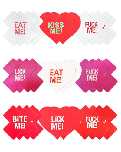 Image of CICKEE Pasties Sexy Nipple Covers 9 Pack Fun Pasty Pack for Rave Party Goth Lingerie Heart X Breast Petals with Words
