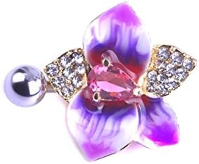 Blucoo Diamond Big Flower Belly Button Piercing Navel Ring