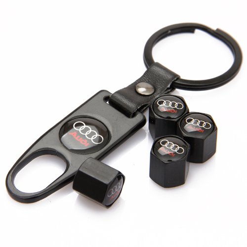 CzlpV Black Car Wheel Tire Valve Caps Tyre Stem Air Caps Keychain Styling for Audi