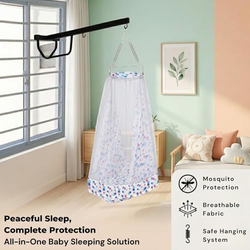 Image of VParents Sleeping Essentials Set with Mosquito Net, Spring & Window Hanger (Blue) | Preemie
