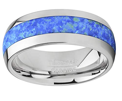 Metal Masters Co. Tungsten Carbide Wedding Band Dome Ring with Blue Green Simulated Opal Inlay 8mm3