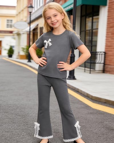 Image of OLMRJKD Kid Toddler Girl Clothes Outfits Short Sleeve Butterfly Top Flared Leg Pants Summer Clothing Set