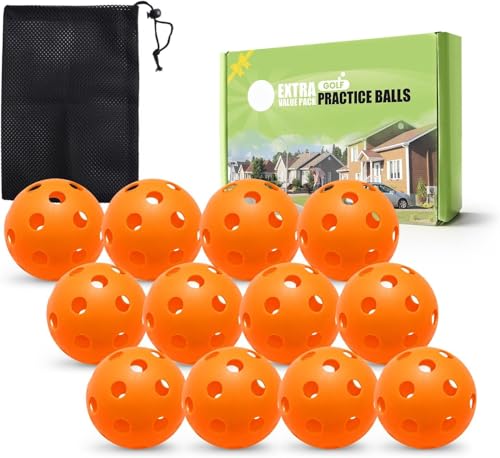 FINGER TEN Golf Practice Balls Plastic Limited Flight (Orange 12 Pack)