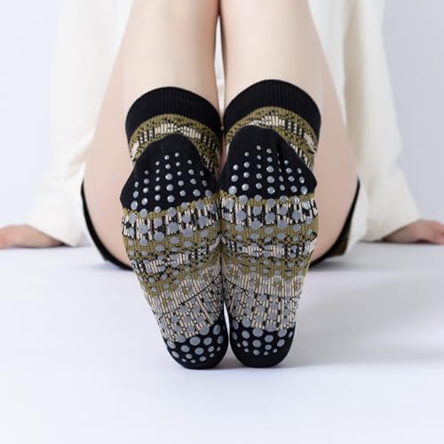 Image of Verdancy Yoga Pilates Socks with Grips for Women Knit Patterned Non Slip Cushioned Crew Socks for Barre Ballet Dance