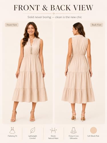 Image of BROVAVE Womens 2026 Summer Sleeveless Shirt Dress Collar Striped V Neck Casual Midi Dresses