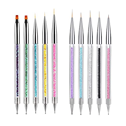 MAGIC ARMOR 10 pièces Double Extrémité pinceaux à ongles stylos à ongles avec outil de pointillage, Gel UV Nail Brush Convient pour Dessin au Trait, Peinture et Dotting in Nail Art Design Cover