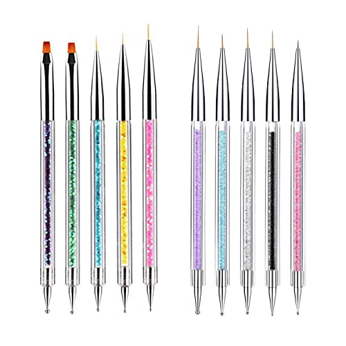 MAGIC ARMOR 10 Stück Doppelseitige Nail Art Pinsel Nagel Dotting Pen Tools Zubehör geeignet für Strichzeichnungen, Malen und Punktieren im Nail Art Design, Nail Art Pen Tool Set