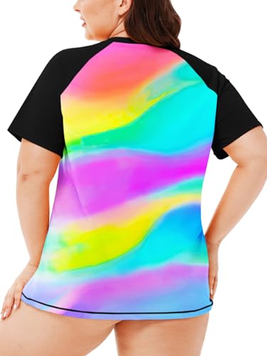 Image of AOBUTE Womens Plus Size Rash Guard Shirts Short Sleeve Swim Top UV UPF 50+ Sun Protection Swimwear Swimsuit