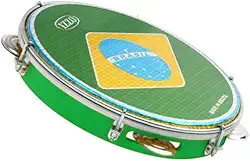 Pandeiro Izzo 10 Polegadas ABS Verde com Pele Bandeira do Brasil 6 Afinadores 5 Pares Platinelas