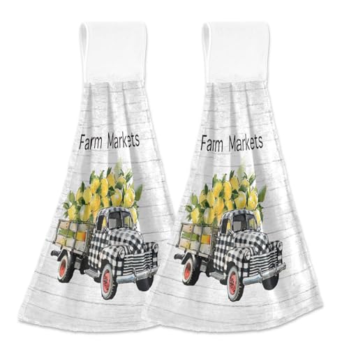 Boccsty Old Wood Lemon Truck Hanging Kitchen Towels Dish Cloth Tie Hand Towel Tea Bar for Bathroom Farmhouse Housew